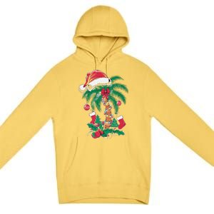 Merry Beachmas Santa Christmas Palm Tree Funny Xmas Premium Pullover Hoodie