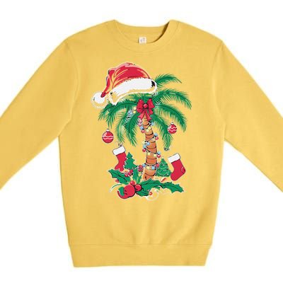 Merry Beachmas Santa Christmas Palm Tree Funny Xmas Premium Crewneck Sweatshirt