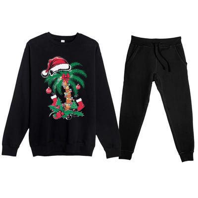 Merry Beachmas Santa Christmas Palm Tree Funny Xmas Premium Crewneck Sweatsuit Set