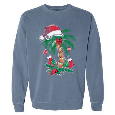 Merry Beachmas Santa Christmas Palm Tree Funny Xmas Garment-Dyed Sweatshirt