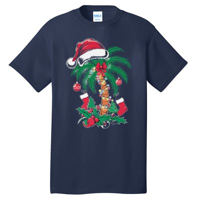 Merry Beachmas Santa Christmas Palm Tree Funny Xmas Tall T-Shirt