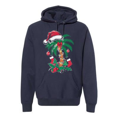 Merry Beachmas Santa Christmas Palm Tree Funny Xmas Premium Hoodie