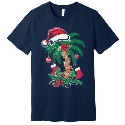 Merry Beachmas Santa Christmas Palm Tree Funny Xmas Premium T-Shirt