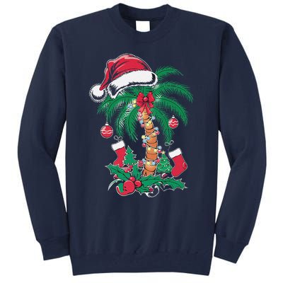 Merry Beachmas Santa Christmas Palm Tree Funny Xmas Tall Sweatshirt