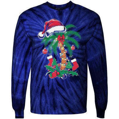 Merry Beachmas Santa Christmas Palm Tree Funny Xmas Tie-Dye Long Sleeve Shirt