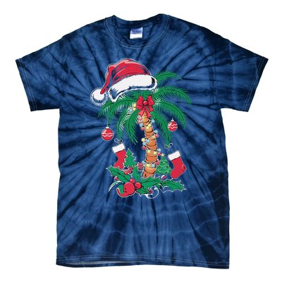 Merry Beachmas Santa Christmas Palm Tree Funny Xmas Tie-Dye T-Shirt