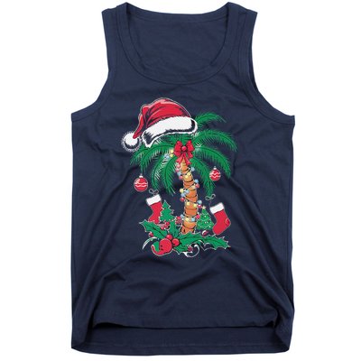 Merry Beachmas Santa Christmas Palm Tree Funny Xmas Tank Top