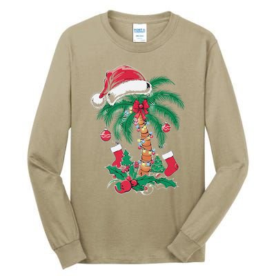 Merry Beachmas Santa Christmas Palm Tree Funny Xmas Tall Long Sleeve T-Shirt