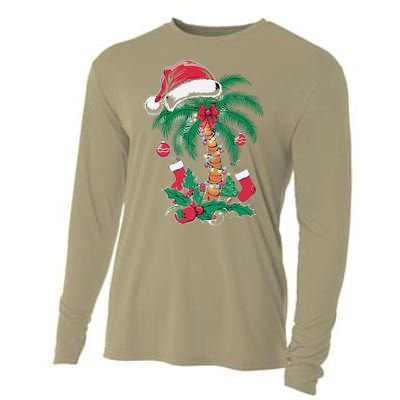 Merry Beachmas Santa Christmas Palm Tree Funny Xmas Cooling Performance Long Sleeve Crew