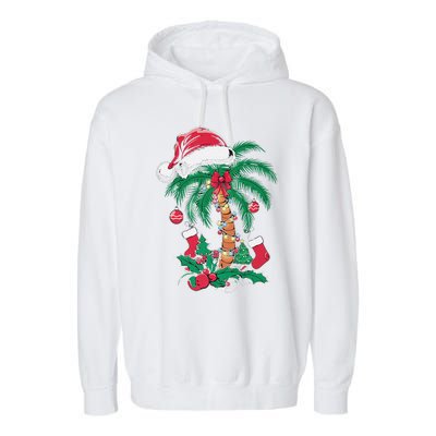 Merry Beachmas Santa Christmas Palm Tree Funny Xmas Garment-Dyed Fleece Hoodie