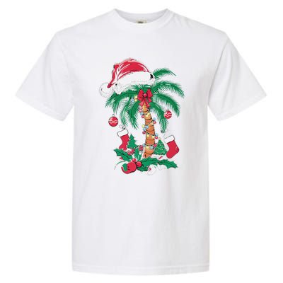 Merry Beachmas Santa Christmas Palm Tree Funny Xmas Garment-Dyed Heavyweight T-Shirt