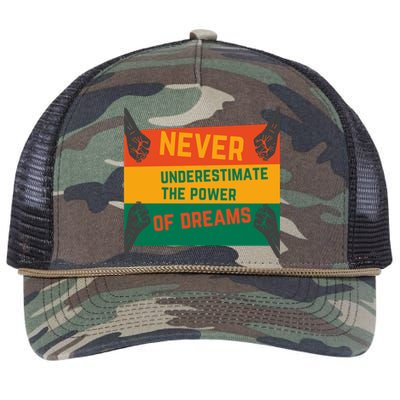 Motivational BHM Slogan Never Underestimate The Power Of Dreams Black History Retro Rope Trucker Hat Cap