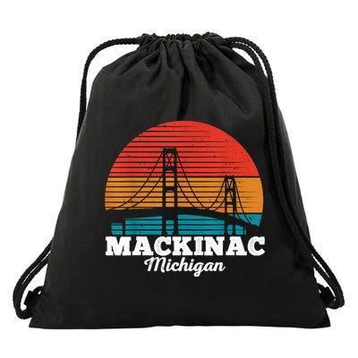 Mackinac Bridge Souvenir Mackinaw Island Retro Michigan Drawstring Bag