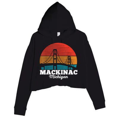 Mackinac Bridge Souvenir Mackinaw Island Retro Michigan Crop Fleece Hoodie