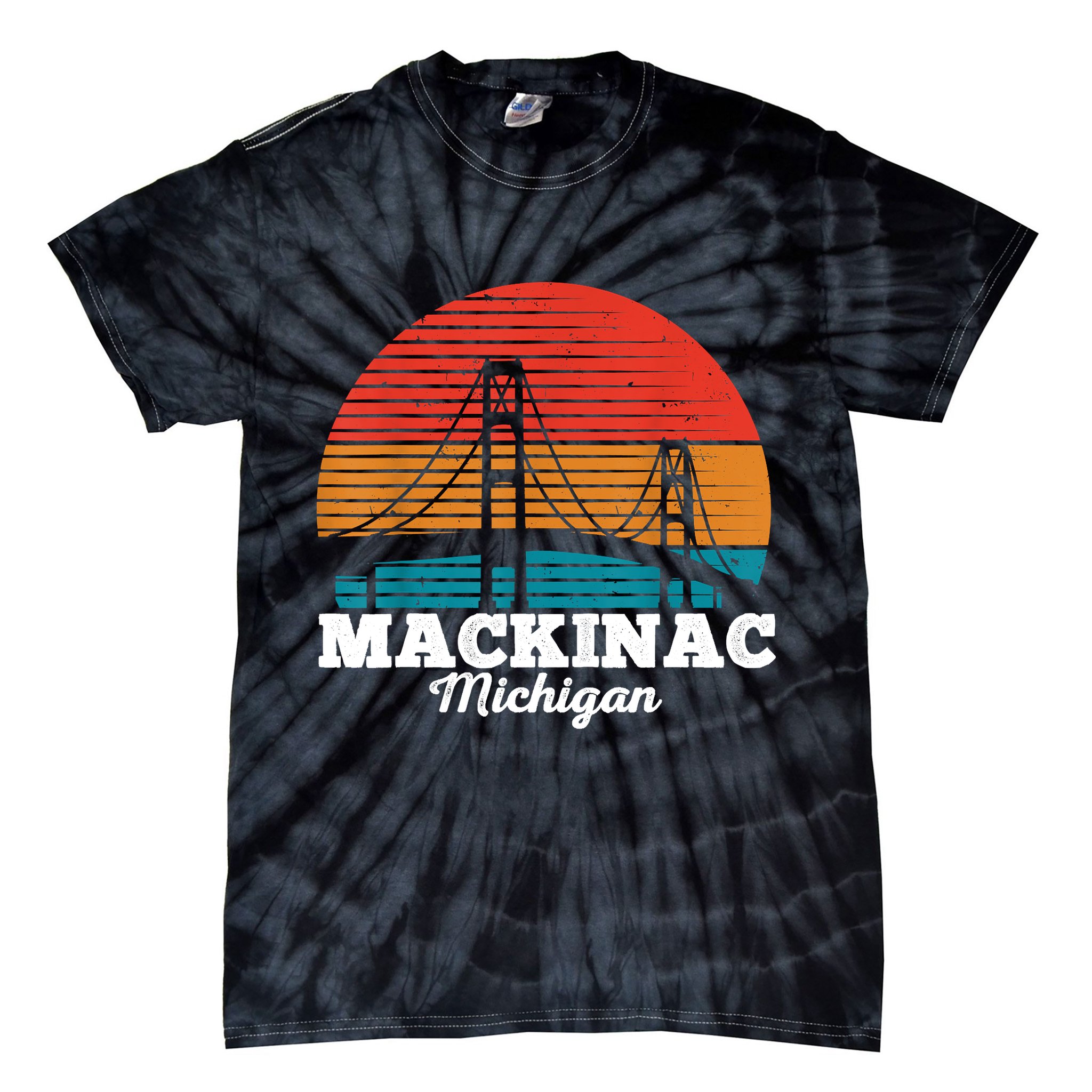 Mackinac Bridge Souvenir Mackinaw Island Retro Michigan Tie-Dye T-Shirt