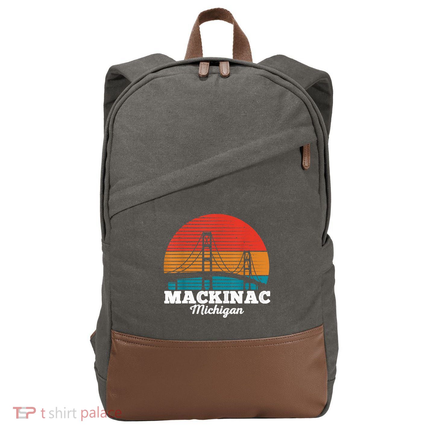 Mackinac Bridge Souvenir Mackinaw Island Retro Michigan Cotton Canvas Backpack