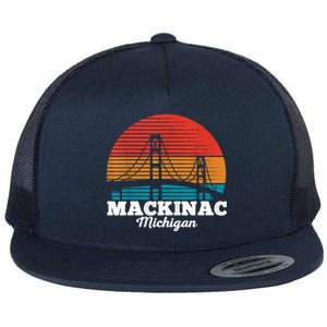 Mackinac Bridge Souvenir Mackinaw Island Retro Michigan Flat Bill Trucker Hat