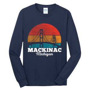 Mackinac Bridge Souvenir Mackinaw Island Retro Michigan Tall Long Sleeve T-Shirt