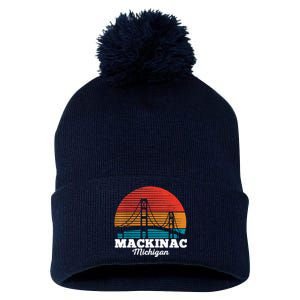 Mackinac Bridge Souvenir Mackinaw Island Retro Michigan Pom Pom 12in Knit Beanie