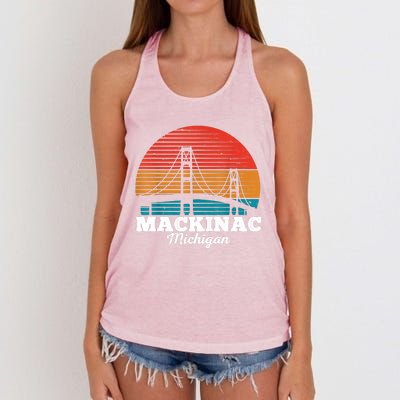 Mackinac Bridge Souvenir Mackinaw Island Retro Michigan Women's Knotted Racerback Tank