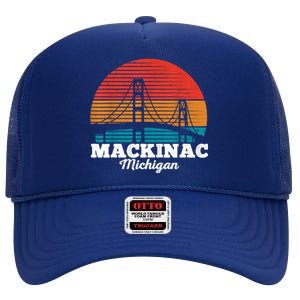 Mackinac Bridge Souvenir Mackinaw Island Retro Michigan High Crown Mesh Back Trucker Hat