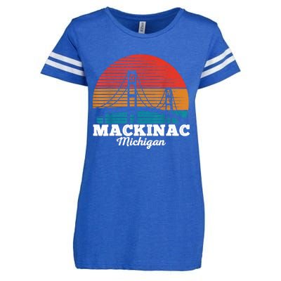 Mackinac Bridge Souvenir Mackinaw Island Retro Michigan Enza Ladies Jersey Football T-Shirt