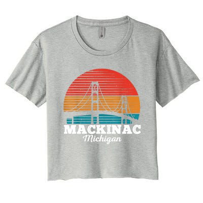 Mackinac Bridge Souvenir Mackinaw Island Retro Michigan Women's Crop Top Tee