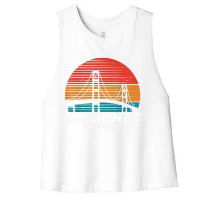 Mackinac Bridge Souvenir Mackinaw Island Retro Michigan Women's Racerback Cropped Tank