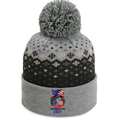 Messy Bun Support Trump 2024 Flag Take America The Baniff Cuffed Pom Beanie