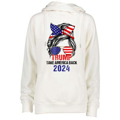 Messy Bun Support Trump 2024 Flag Take America Womens Funnel Neck Pullover Hood