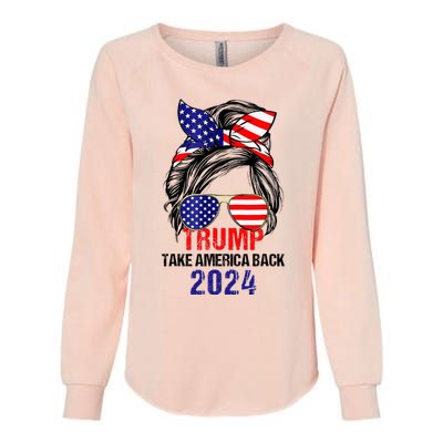 Messy Bun Support Trump 2024 Flag Take America Womens California Wash Sweatshirt