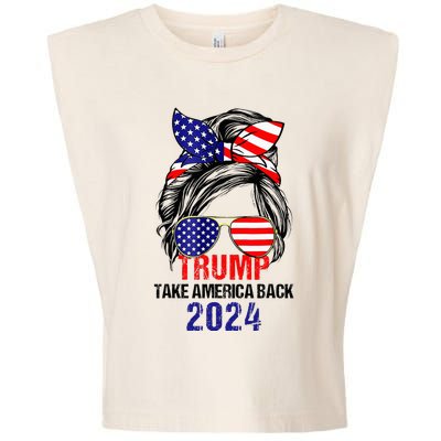 Messy Bun Support Trump 2024 Flag Take America Garment-Dyed Women's Muscle Tee