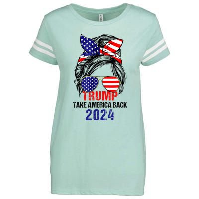 Messy Bun Support Trump 2024 Flag Take America Enza Ladies Jersey Football T-Shirt