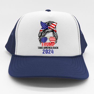 Messy Bun Support Trump 2024 Flag Take America Trucker Hat