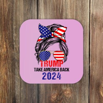 Messy Bun Support Trump 2024 Flag Take America Coaster