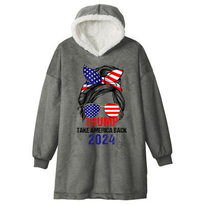 Messy Bun Support Trump 2024 Flag Take America Hooded Wearable Blanket