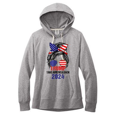 Messy Bun Support Trump 2024 Flag Take America Women's Fleece Hoodie