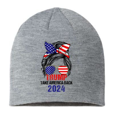 Messy Bun Support Trump 2024 Flag Take America Sustainable Beanie