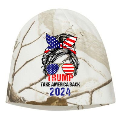 Messy Bun Support Trump 2024 Flag Take America Kati - Camo Knit Beanie