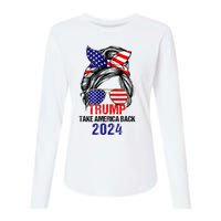 Messy Bun Support Trump 2024 Flag Take America Womens Cotton Relaxed Long Sleeve T-Shirt