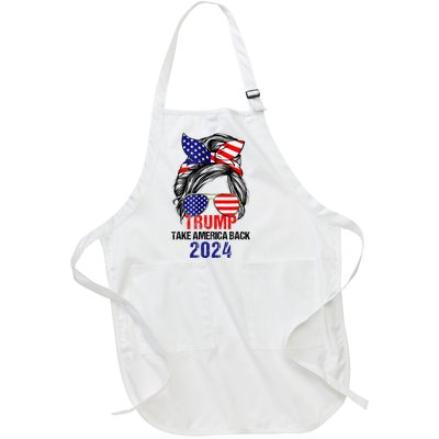 Messy Bun Support Trump 2024 Flag Take America Full-Length Apron With Pockets