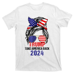 Messy Bun Support Trump 2024 Flag Take America T-Shirt