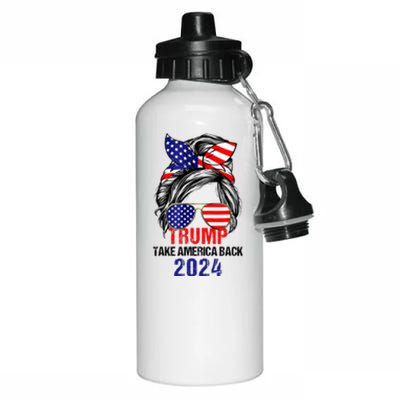 Messy Bun Support Trump 2024 Flag Take America Aluminum Water Bottle 