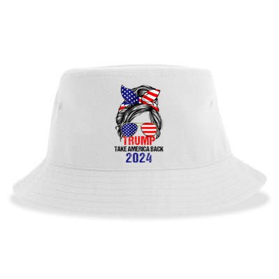 Messy Bun Support Trump 2024 Flag Take America Sustainable Bucket Hat