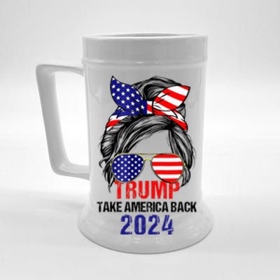 Messy Bun Support Trump 2024 Flag Take America Beer Stein