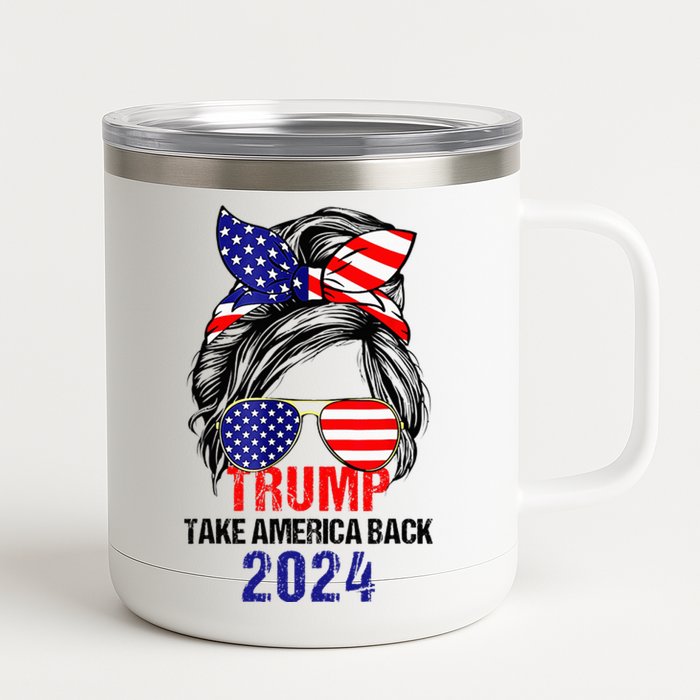 Messy Bun Support Trump 2024 Flag Take America 12 oz Stainless Steel Tumbler Cup