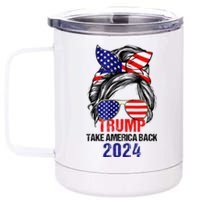 Messy Bun Support Trump 2024 Flag Take America 12 oz Stainless Steel Tumbler Cup