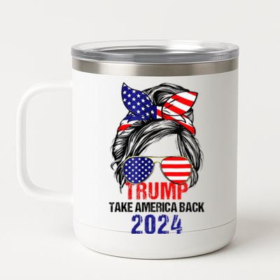 Messy Bun Support Trump 2024 Flag Take America 12 oz Stainless Steel Tumbler Cup