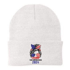 Messy Bun Support Trump 2024 Flag Take America Knit Cap Winter Beanie