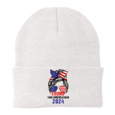 Messy Bun Support Trump 2024 Flag Take America Knit Cap Winter Beanie